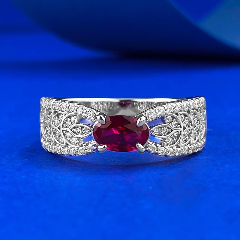S925 Sterling Silver Oval Cut Wheat Red with Hollow Design Ring 4*6mm 6A Cubic Zirconia Ring fashion jewelry accessory woman girl promise ring-346(35%)