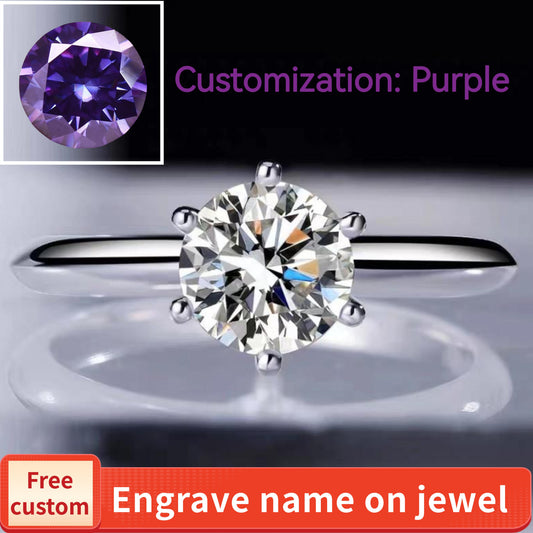 Purple-S925 Sterling Silver D Color Synthetic Moissanite Six-claws Ring 1/2/3/5 Carat-235(35%)