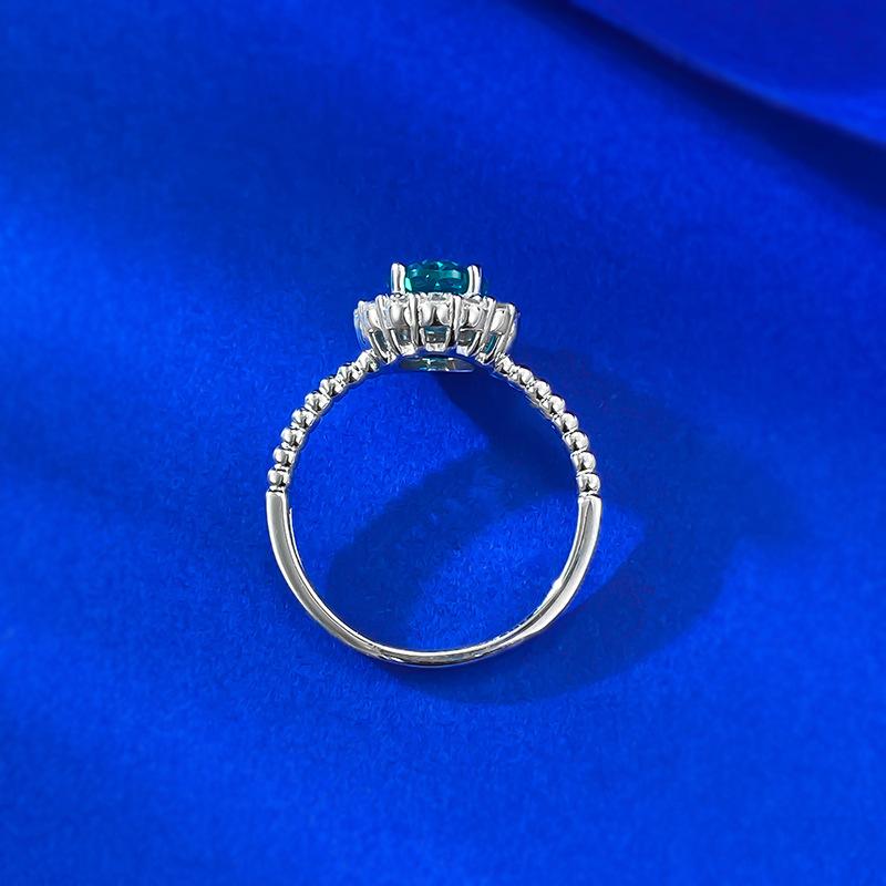 S925 Sterling Silver Green Oval Cut Inlay Ring 6*8mm 1.5 Carat 6A Cubic Zirconia Ring-453(25%)