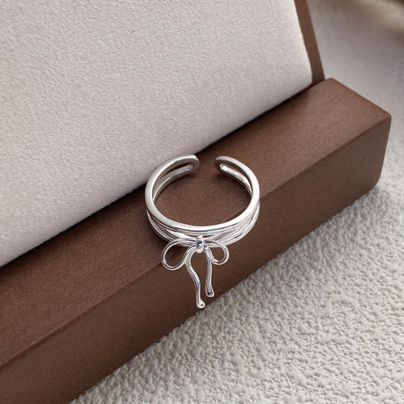 S925 Sterling Silver Simple Bowknot Ring for Women Open Ring -510(45%)