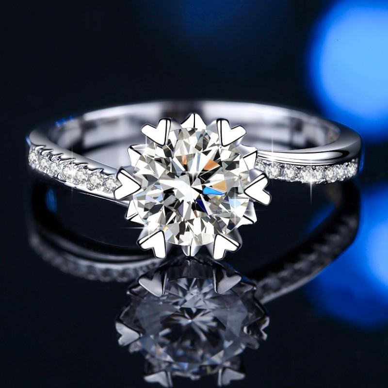 S925 Sterling Silver Swing Arm Snowflake Ring/2 Carat/ Synthetic Moissanite Ring fashion jewelry accessory woman girl promise ring-194(35%)