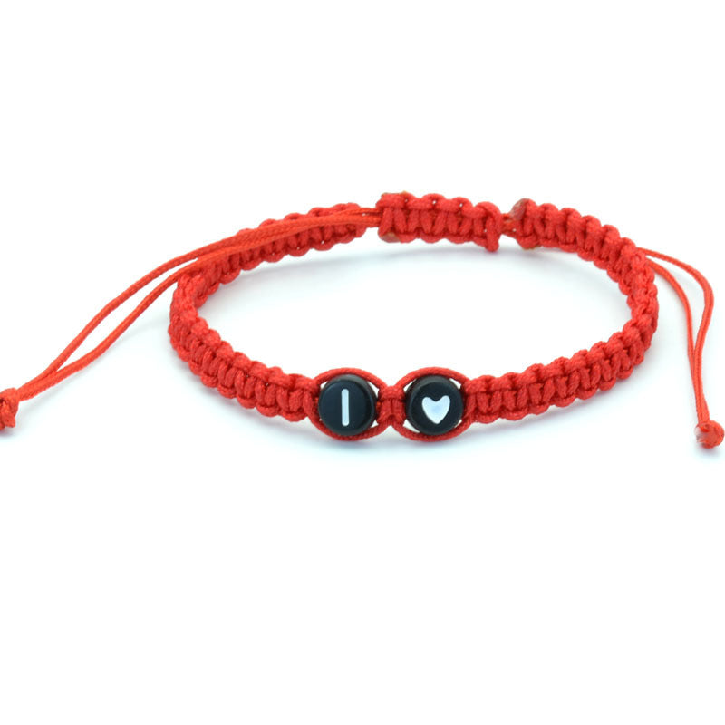 Simple Couple Bracelet with New 26 English Letters and Peach Heartded Red Rope Simple Couple Bracelet