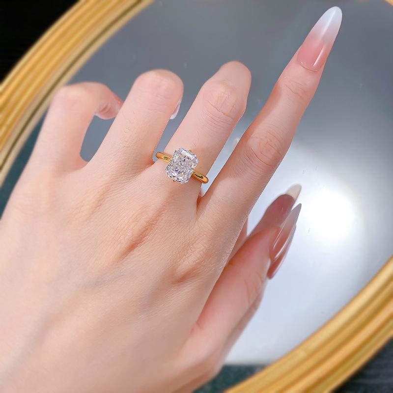 S925 Sterling Silver Ice Flower Cut Square Ring 8*10mm 8A Cubic Zirconia Ring fashion jewelry accessory woman girl promise ring-378(35%)