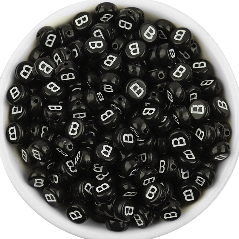 100 Pcs/Pack Acrylic Flat round Beads Diy Black Background White Love Beads/Single English Letter Loose Beads