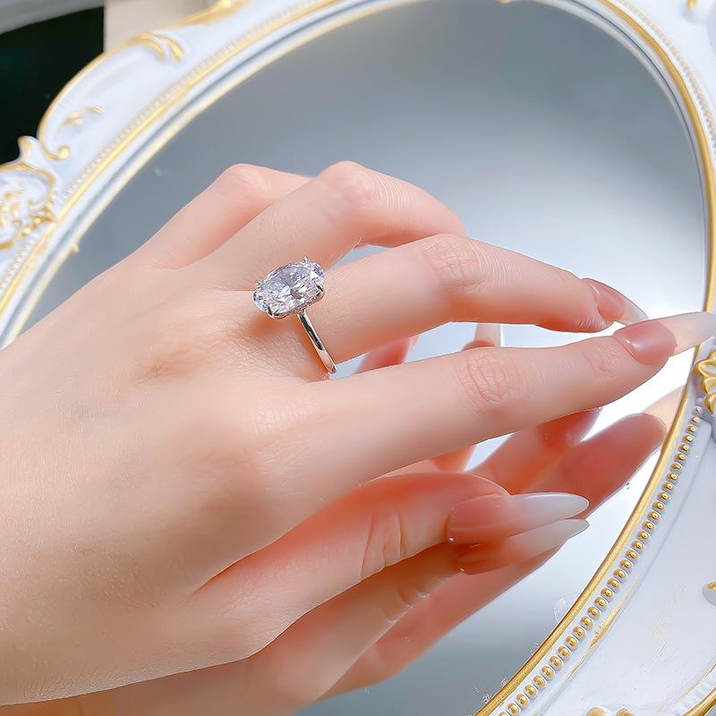 S925 Sterling Silver Radiant Cut Oval Ring 9 * 13mm 6A Cubic Zirconia Ring-266(35%)