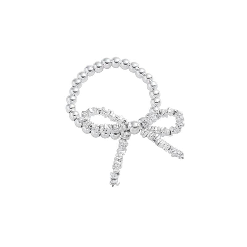 S925 Sterling Silver Broken Silver Bow Elastic Cord Stretch Beaded Ring for Women - 520(45%)