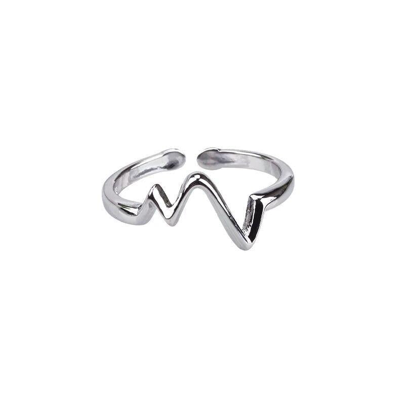 S925 Sterling Silver Simple ECG Ring Switchable Index Finger Women Ring-521(45%)