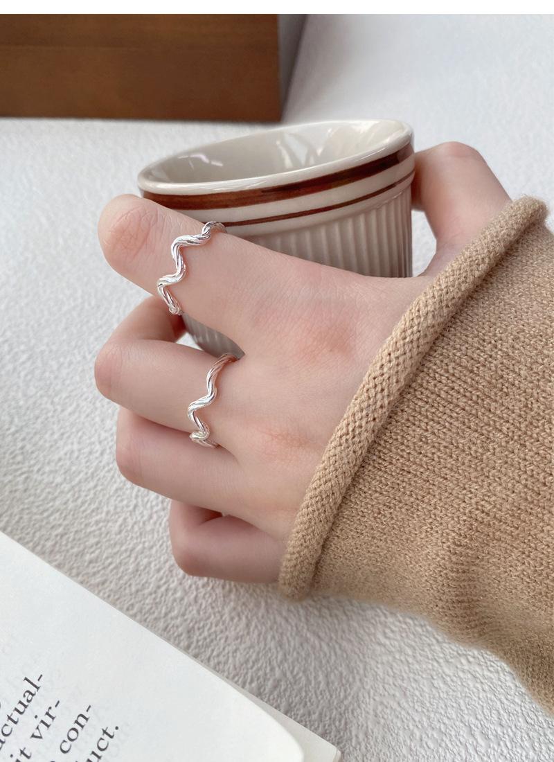 S925 Sterling Silver Simple Irregular Wave Braided Open Ring for Women - 513(45%)