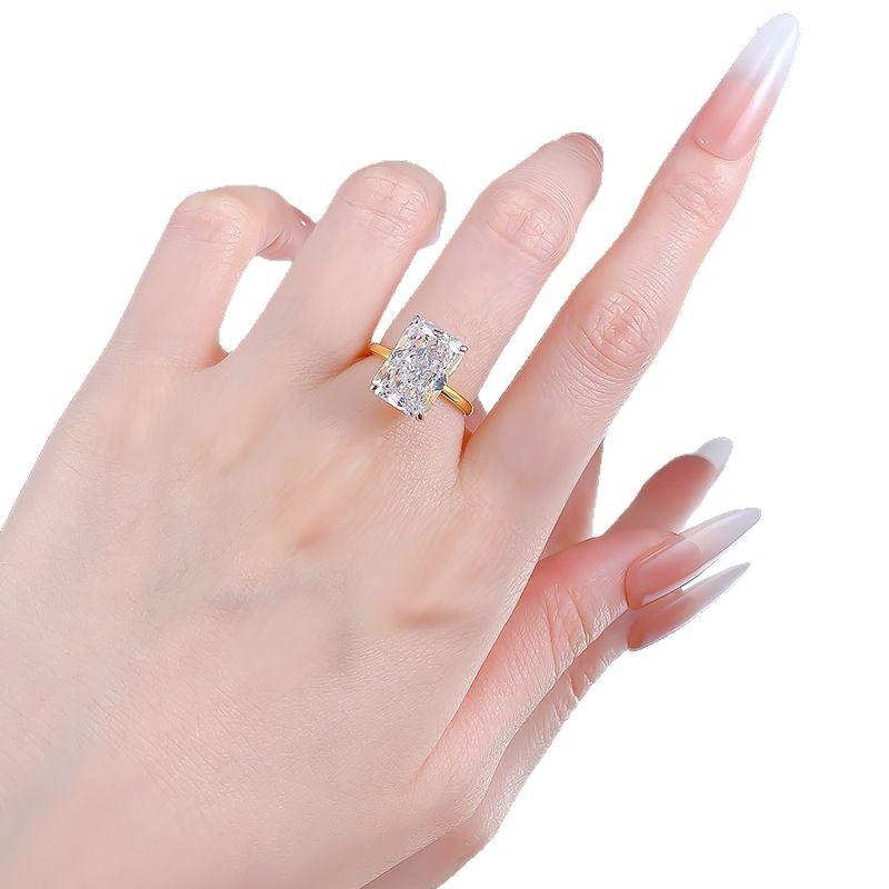 S925 Sterling Silver Ice Flower Cut Rectangular Ring 9*13mm 8A Cubic Zirconia Ring-106(35%)