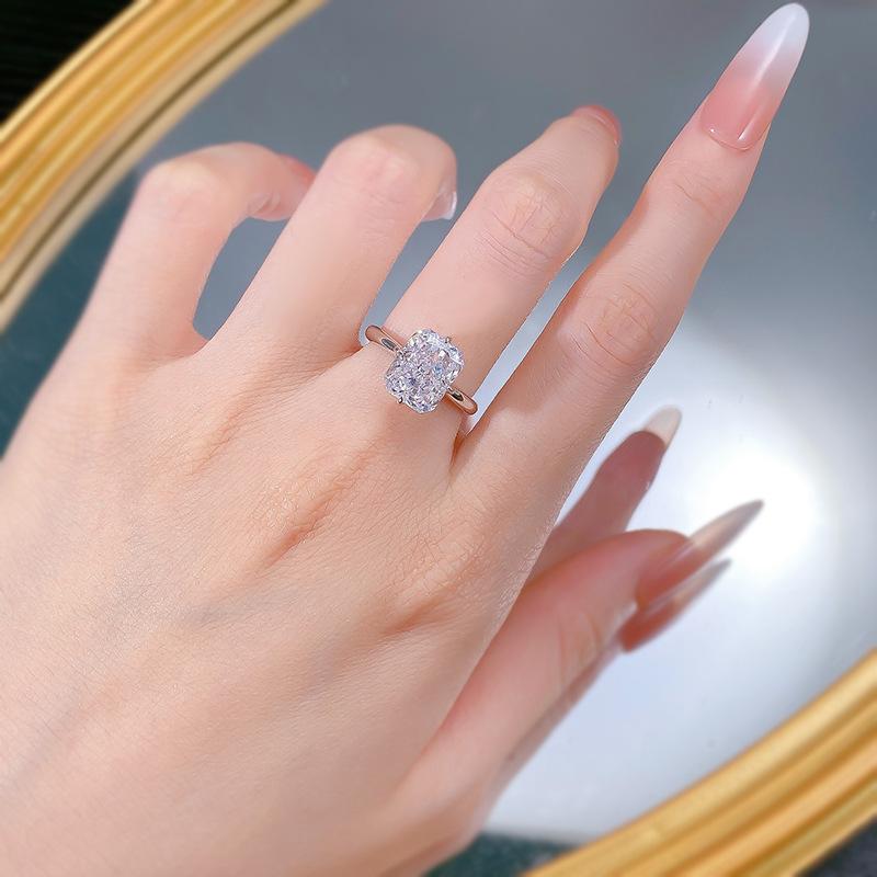 S925 Sterling Silver Ice Flower Cut Square Ring 8*10mm 8A Cubic Zirconia Ring fashion jewelry accessory woman girl promise ring-379(35%)