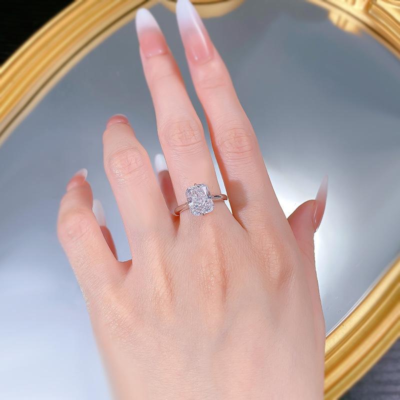 S925 Sterling Silver Ice Flower Cut Square Ring 8*10mm 8A Cubic Zirconia Ring fashion jewelry accessory woman girl promise ring-378(35%)