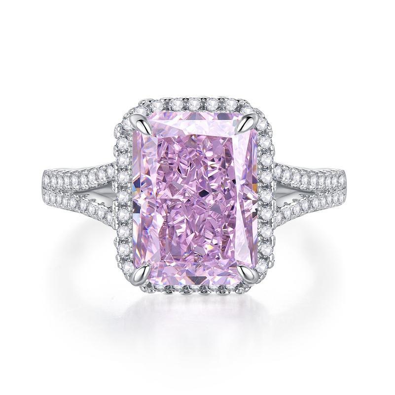 S925 Sterling Silver Ice Flower Cut Rectangular 8*11mm 8A Cubic Zirconia Ring Yellow/pink/white-139(45%)