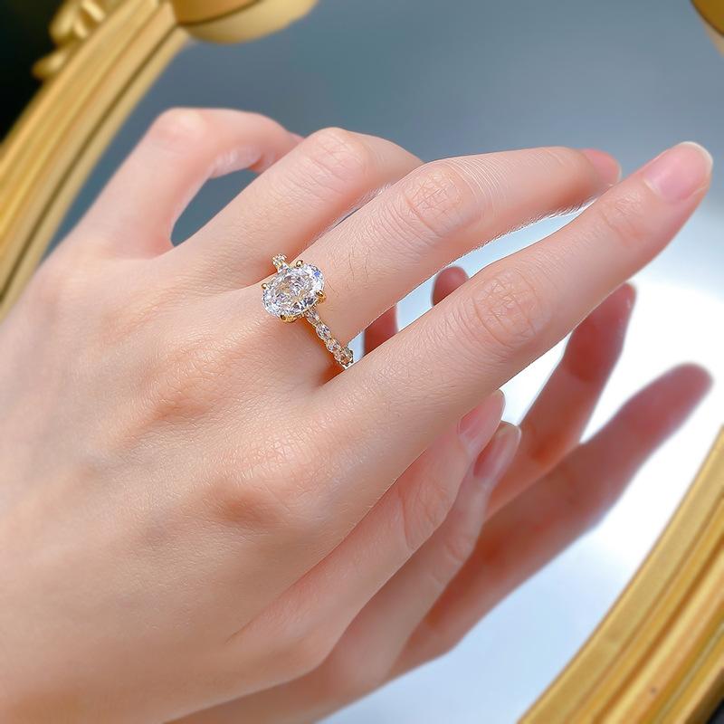 S925 Sterling Silver Oval Cut Oval Ring 7*10mm 6A Cubic Zirconia Ring-343(35%)