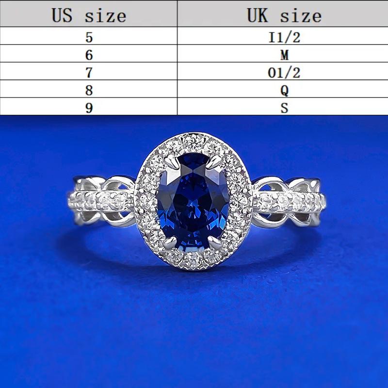 S925 Sterling Silver Blue Cushion Cut Oval Ring 5*7mm 6A Cubic Zirconia Ring-337(35%)