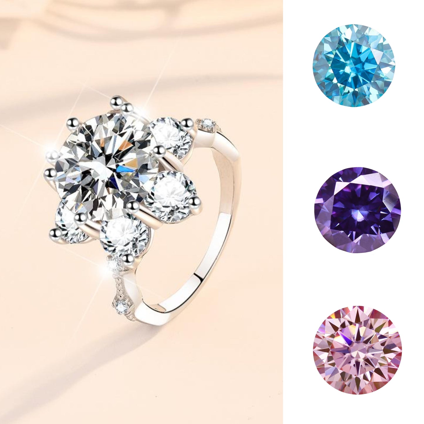S925 Sterling Silver Synthetic Moissanite Ring Flower Ring fashion jewelry accessory woman girl promise ring-225(35%)