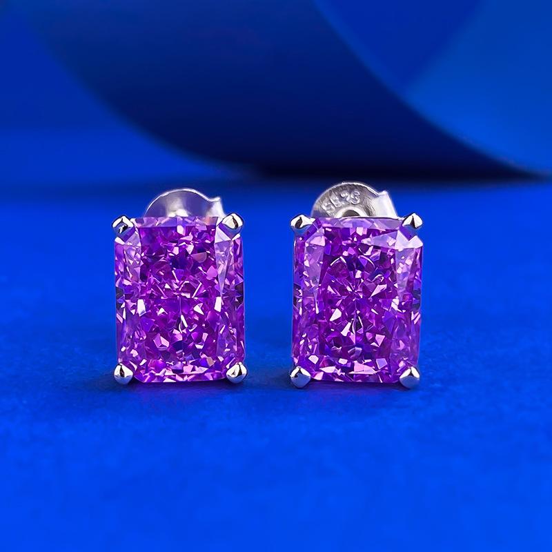 S925 Sterling Silver Ice Flower Cut Ear Stud 7 * 9mm 8A Cubic Zirconia Earrings Daily Life Earrings Springtok-613(35%)