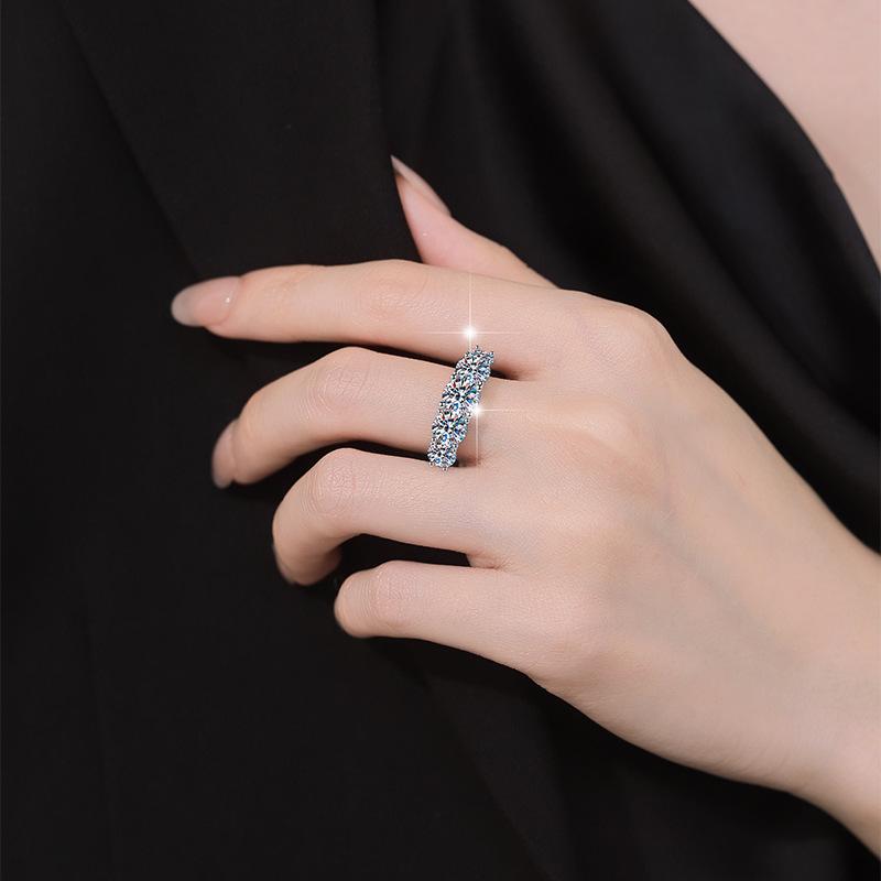 S925 Sterling Silver Five-stones Oval Ring Synthetic Moissanite Ring-242(35%)