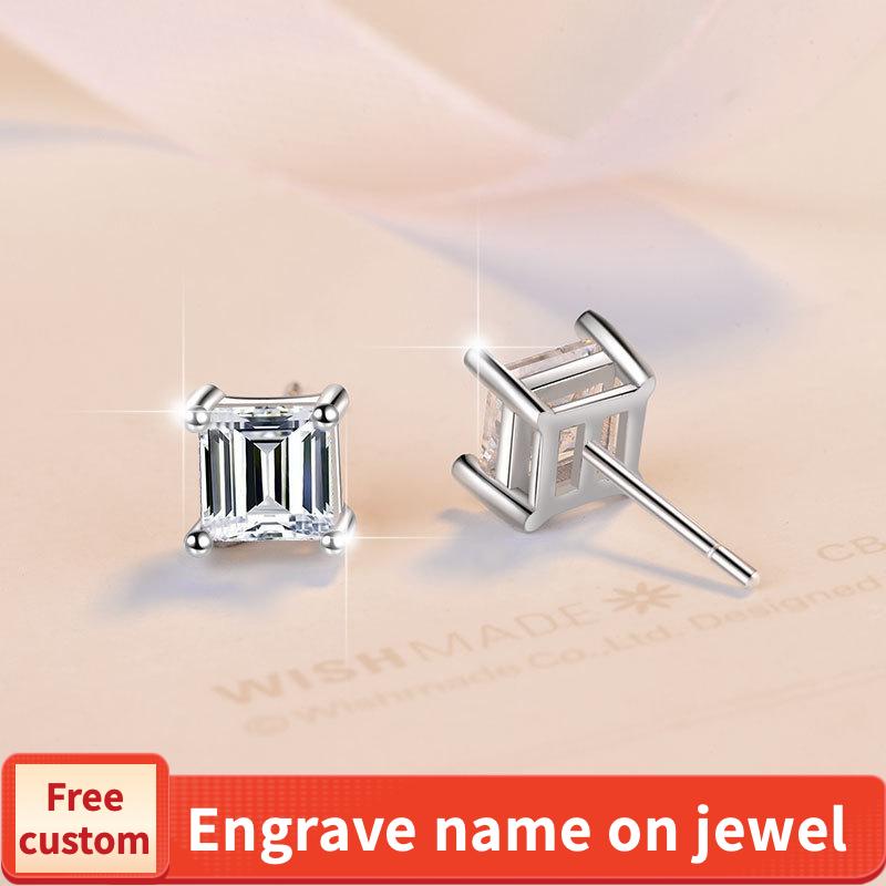925 Sterling Silver Princess Square Earrings Synthetic Moissanite Earrings Daily Life Earrings(35%)-641