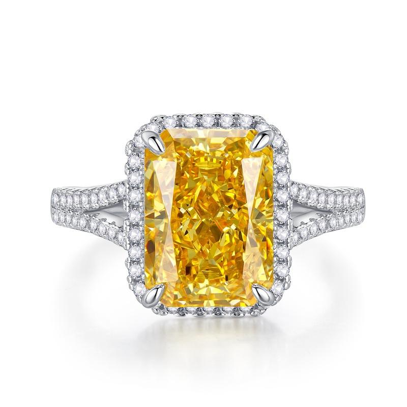 S925 Sterling Silver Ice Flower Cut Rectangular 8*11mm 8A Cubic Zirconia Ring Yellow/pink/white-139(45%)