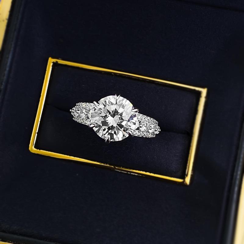 S925 Sterling Silver Round Six claws 10*10mm 6A Cubic Zirconia Ring-435(25%)