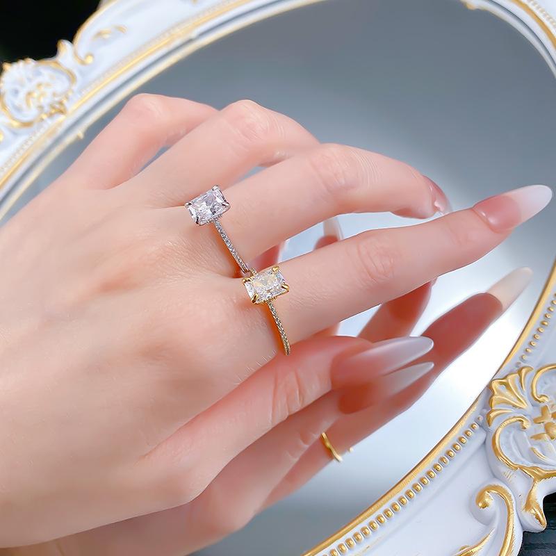 S925 Sterling Silver Ice Flower Cut Rectangular Ring 6*8mm 6A Cubic Zirconia Ring-196(35%)