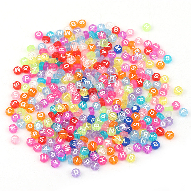 100 Pcs/Pack Acrylic Colorful English Beads Transparent Candy Color Flat round Loose Beads Diy Hand Beaded Material