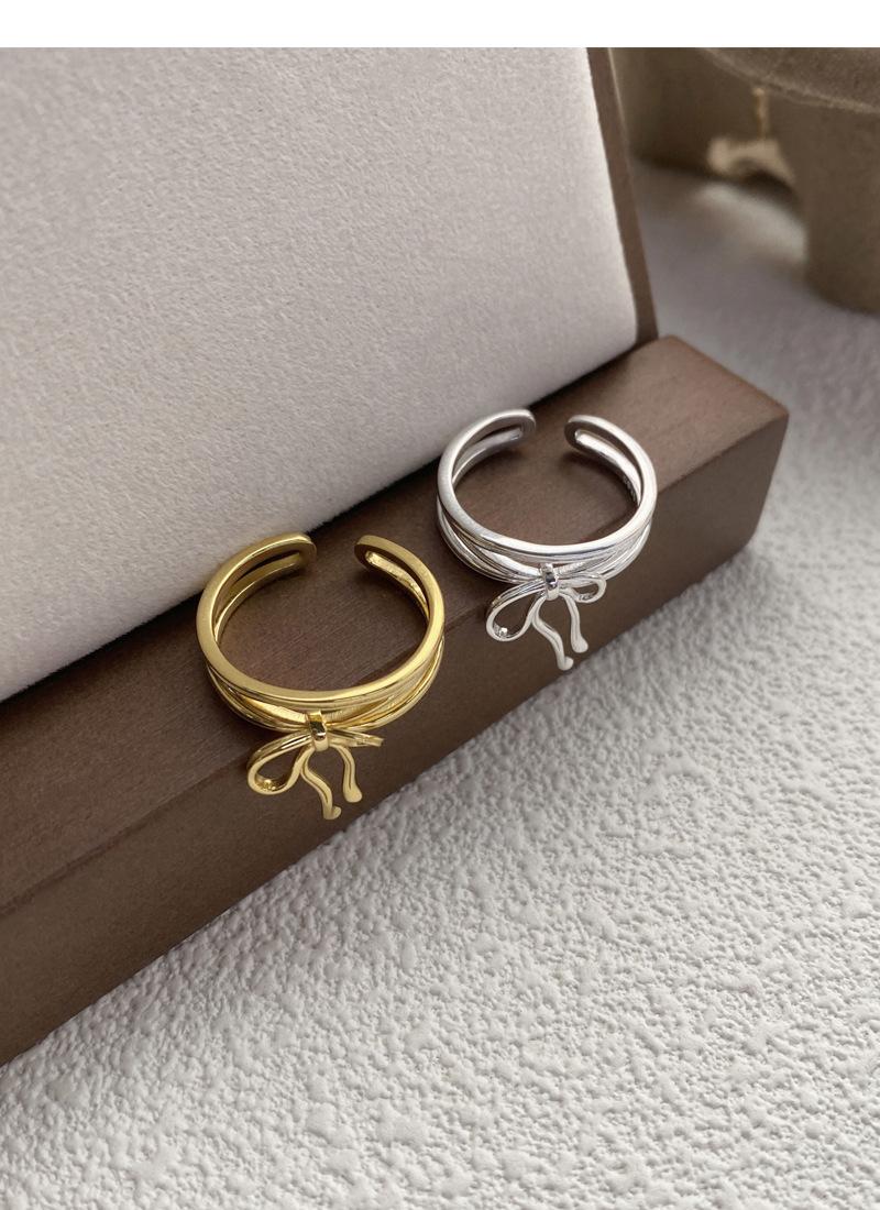 S925 Sterling Silver Simple Bowknot Ring for Women Open Ring -510(45%)