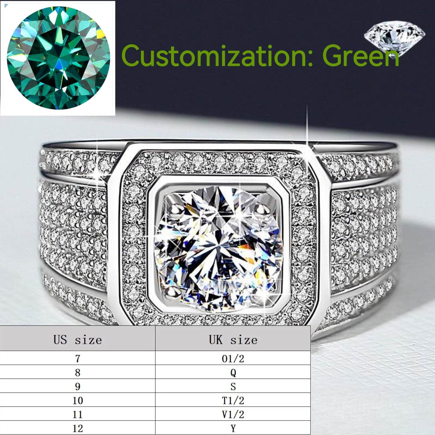 S925 Sterling Silver Big Starry Man's Ring Synthetic Moissanite Ring fashion jewelry accessory woman girl promise ring-202(35%)