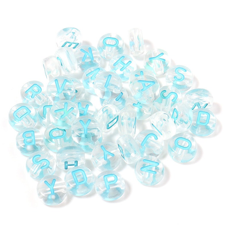 100 Pcs/Pack Acrylic Colorful English Beads Transparent Candy Color Flat round Loose Beads Diy Hand Beaded Material