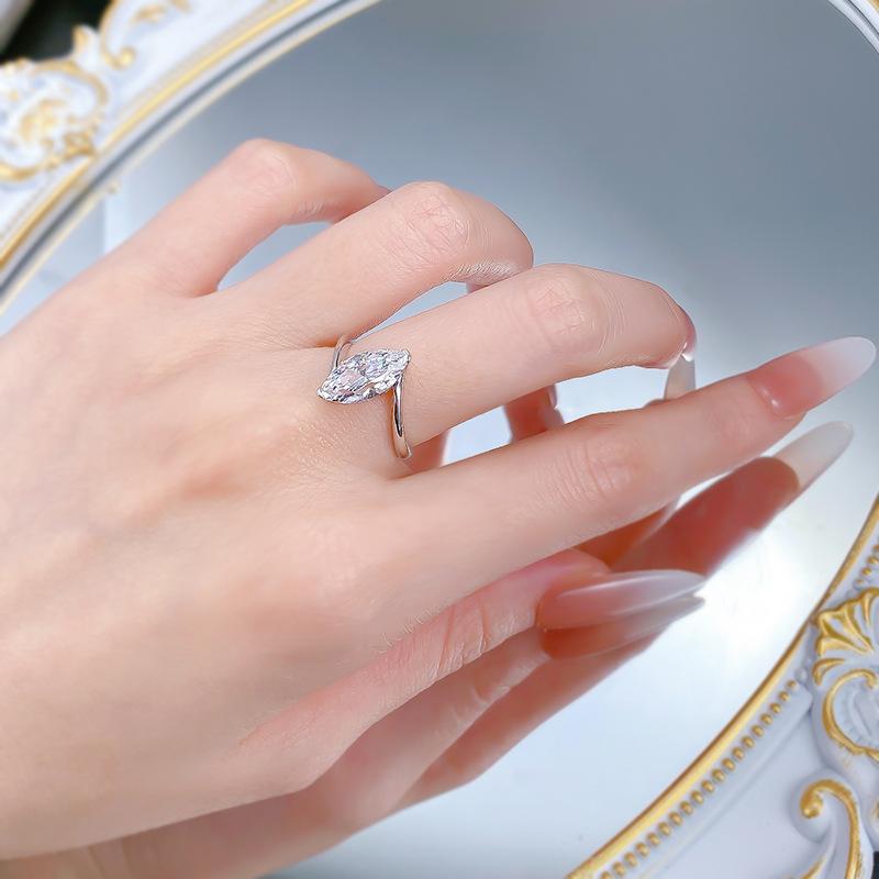 S925 Sterling Silver Marquise Horse Eye Cut Ring 6*12mm 6A Cubic Zirconia Ring-288(35%)