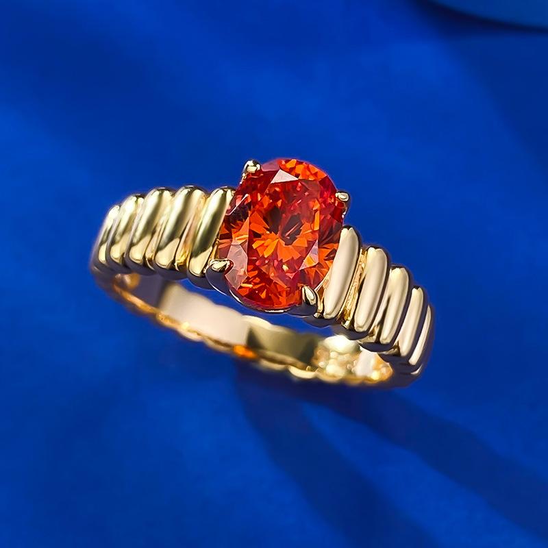 S925 Sterling Silver Orange Oval 6*8 mm 6A Cubic Zirconia Ring-424(25%)