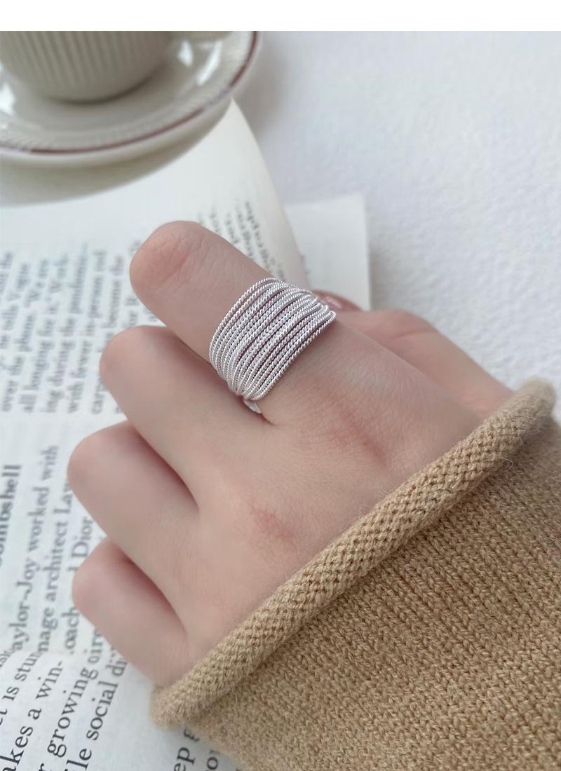 S925 Sterling Silver Minimalist Multi-layer Line Geometry Open Ring for Women -508(45%)