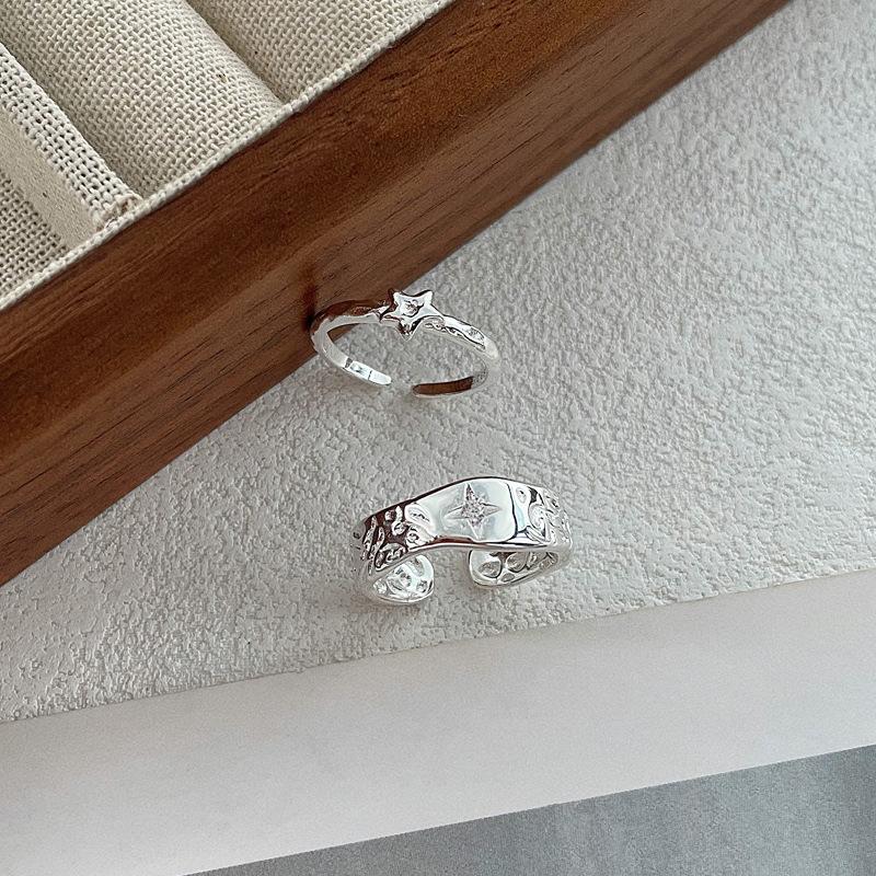 S925 Sterling Silver Irregular Texture Finger Ring for Women - 491(45%)