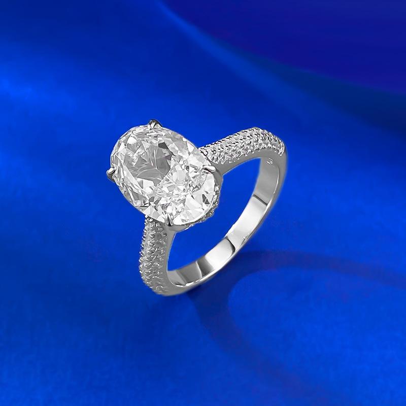 S925 Silver Ice Flower Cut Oval Pigeon Egg 8*12mm  8A Cubic Zirconia Ring-143(45%)