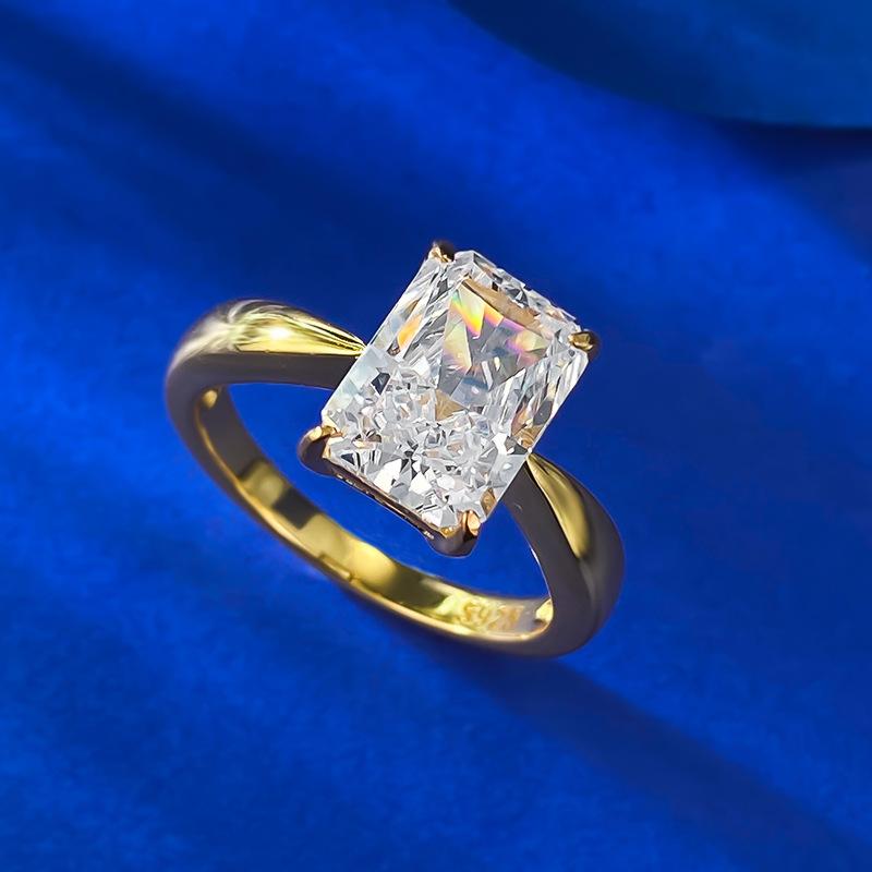 S925 Sterling Silver Ice Flower cut rectangular ring 7*10 8A cubic zirconia ring fashion jewelry accessory woman Girl promise ring springtok-353(35%)