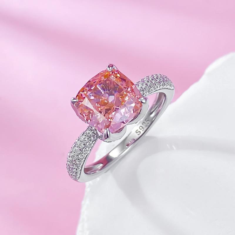 S925 Sterling Silver Pink Flower Bud Square 8*8mm 6A Cubic Zirconia Ring-426(25%)