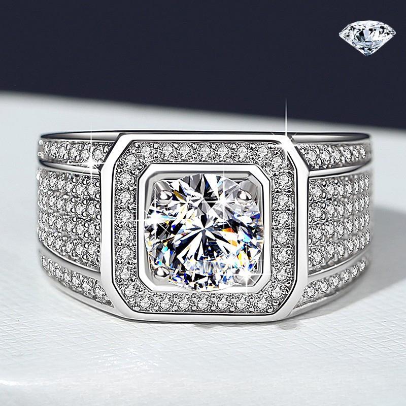 S925 Sterling Silver Big Starry Man's Ring Synthetic Moissanite Ring fashion jewelry accessory woman girl promise ring-202(35%)
