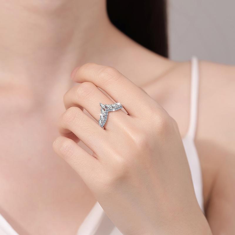 6A Cubic Zirconia S925 Sterling Silver Full Star Crown V Band Ring fashion jewelry accessory woman girl promise ring-222(35%)