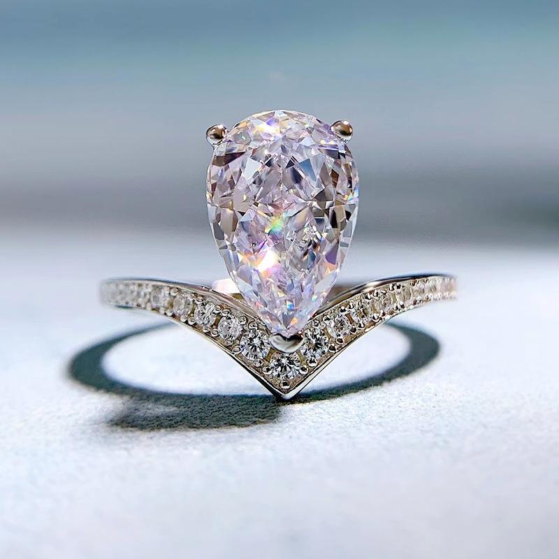 S925 Sterling Silver Purple/White Pear Shaped 7*11mm 8A Cubic Zirconia Ring-442 emerald  ring(25%)