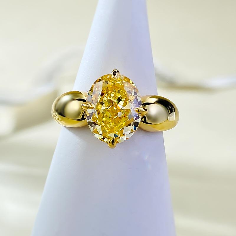 S925 Sterling Silver Yellow Ice Flower Cut Oval Ring 8*10mm 8A Cubic Zirconia Ring-377(35%)