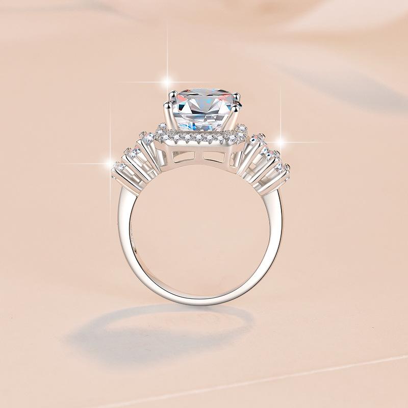 S925 Sterling Silver Fat Square Ring Synthetic Moissanite Ring