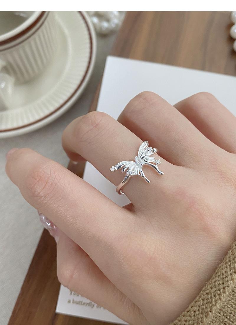 925 Sterling Silver Irregular Three-Dimensional Butterfly Ring for Women Open Ring -523(45%)