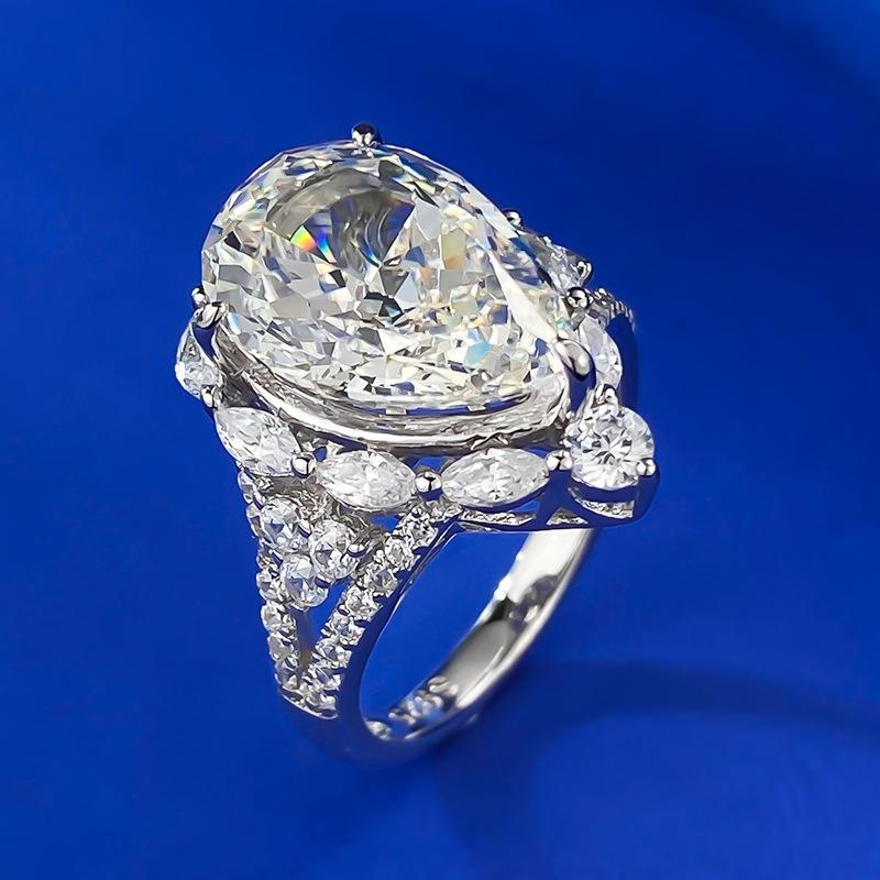 S925 Sterling Silver Ice Flower cut pear-shaped water drop ring 10*14mm 8A cubic zirconia ring fashion jewelry accessory woman Girl promise ring springt-359(35%)