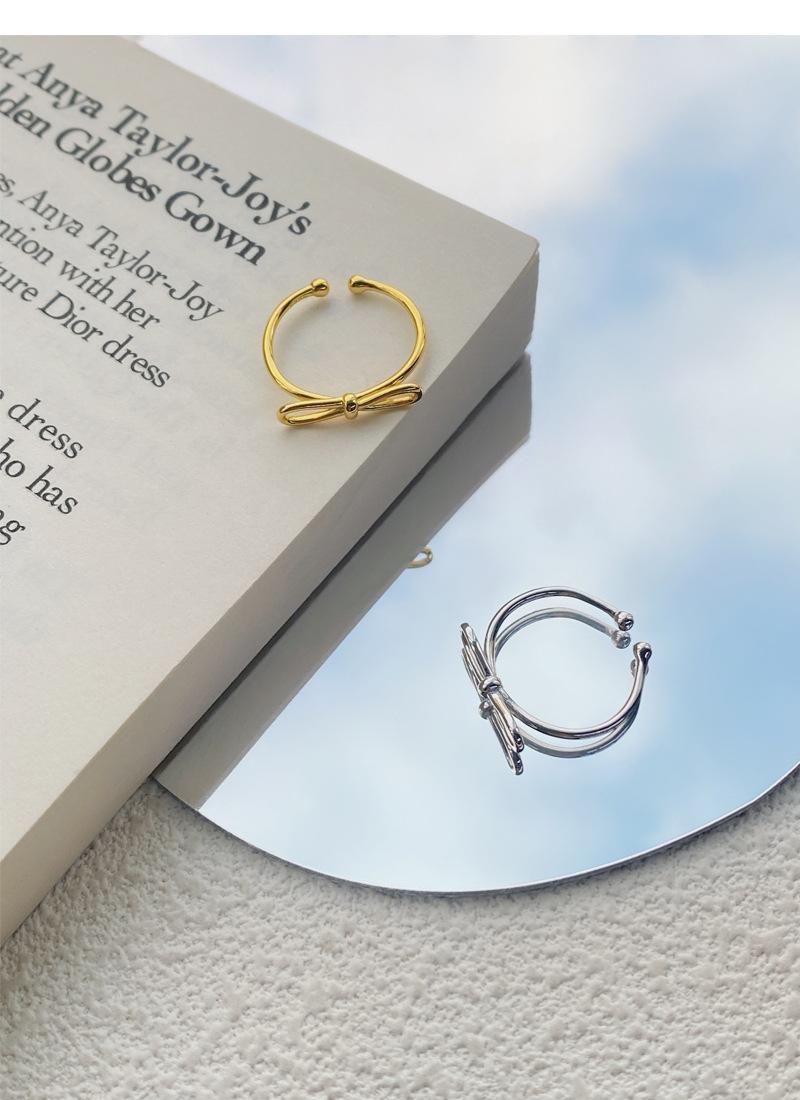 S925 Sterling Silver Simple Line Hollow Bowknot Ring Open Ring for Women -500(45%)