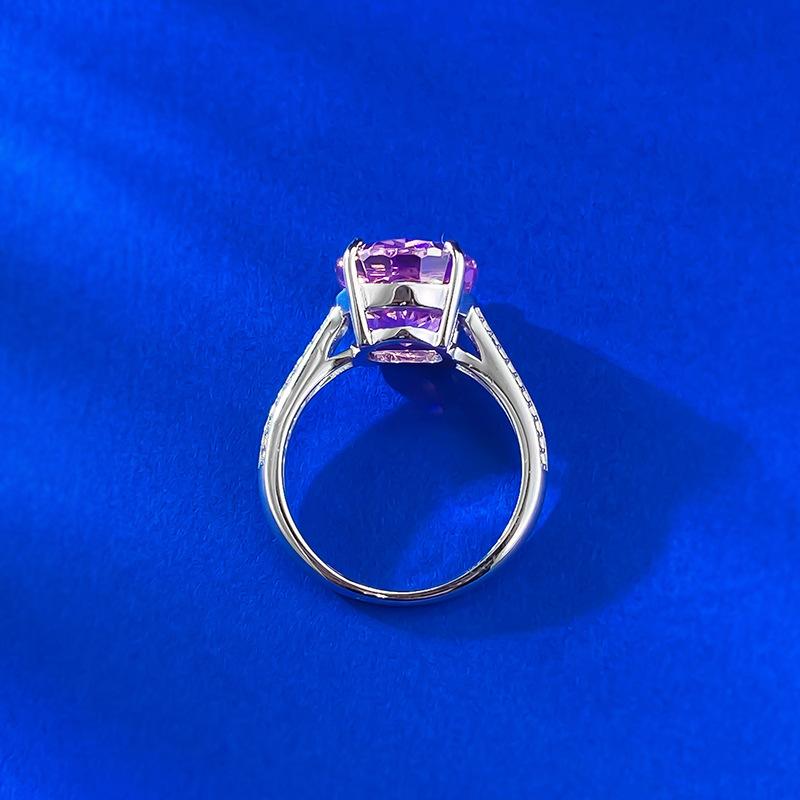 S925 Sterling Silver Purple Rose Pigeon Egg Cut Oval High Carbon Ring 10*11mm 6A Cubic Zirconia Ring-458(25%)