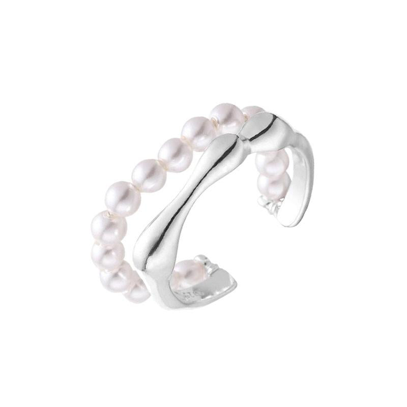 S925 Sterling Silver Double-Layer Pearl Ring for Women Switchable Index Finger Ring-512(45%)