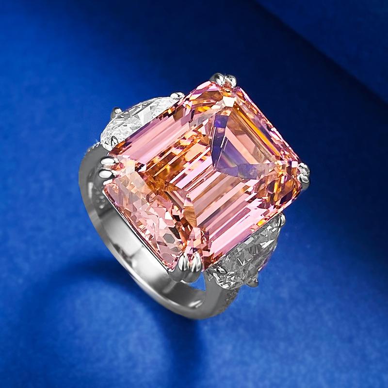 S925 Sterling Silver Orange Pink Grandma Asscher Cut Rectangular Ring 13*16mm 8A Cubic Zirconia Ring 15carats-132(45%)