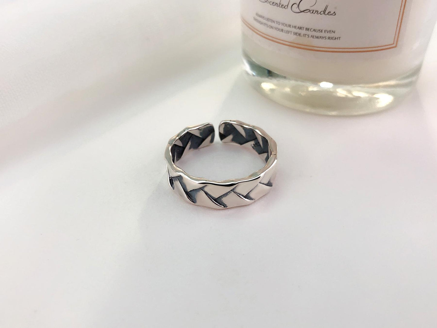 S925 Sterling Silver Vintage Distressed Braided Twist Open Ring -625(45%)