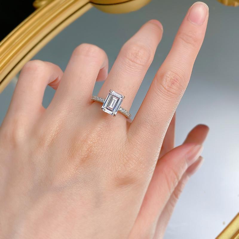 S925 Sterling Silver Grandma Cut Square Sugar Ring 7*10mm 6A Cubic Zirconia Ring Springtok-388(35%)