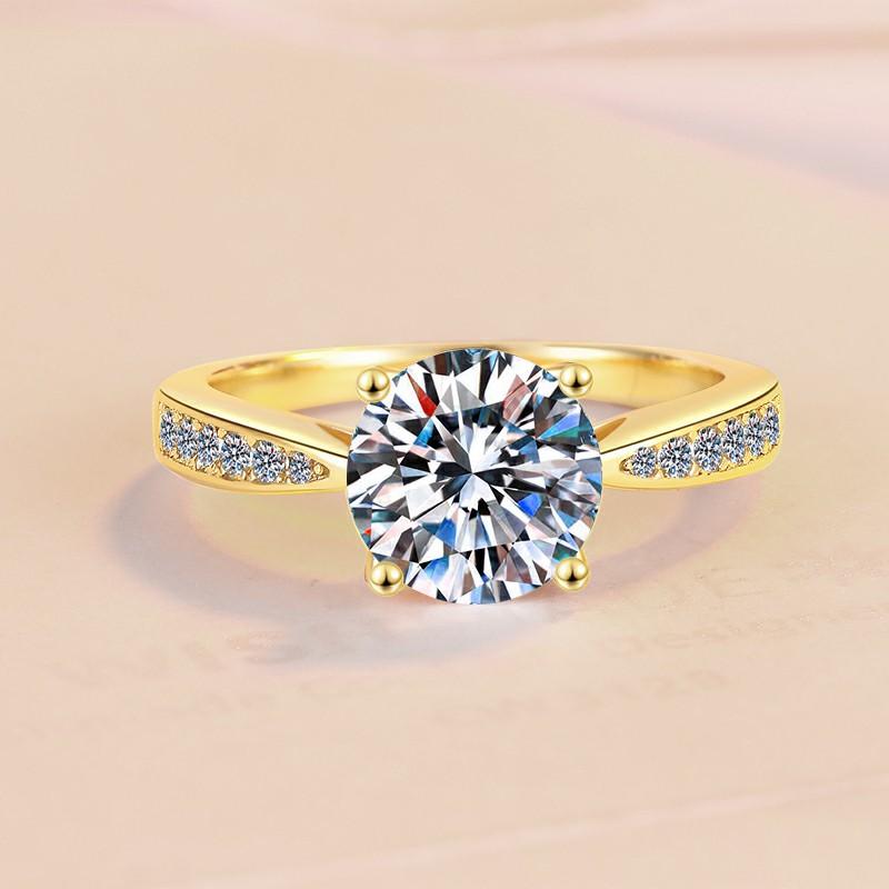 S925 Sterling Silver Four-claw Golden Ring Synthetic Moissanite Ring 2Carat-175(35%)